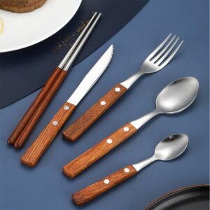 304 Rosewood Knife, Fork, Spoon, Stainless Steel Tableware, Solid Wood Handle, Steak Knife, Fork, Spoon, Dessert Spoon, Chopstic
