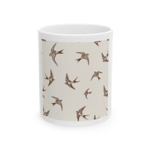 Swallow Pattern Ceramic Mug — Vintage Bird Print Coffee Cup (11oz & 15oz)