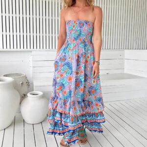 Style Sexy Fitted Multi-layer Ruffle Tiered Strapless Long Dress for Women