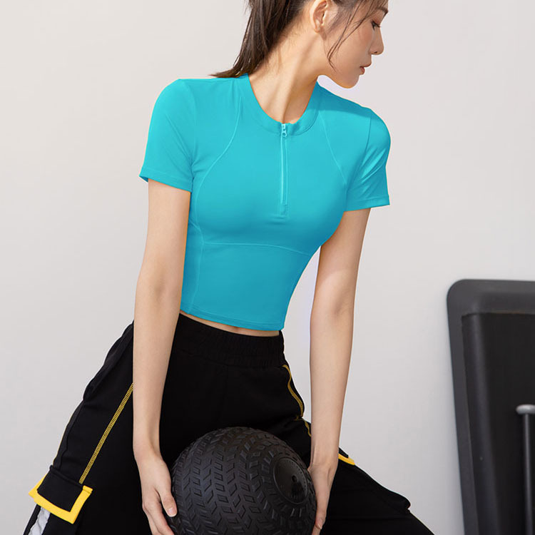Semi-Zip Fitness Shirt for Women, Running Quick-Dry Sport Short Sleeve T-Shirt, Slim-Fit Lightweight Casual Top - Bild 9