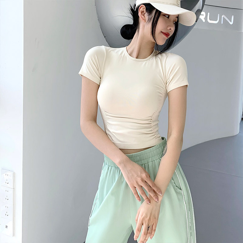 Sporty Women's Quick-Dry Short Sleeve T-Shirt Round Neck Casual Pleated Fitness Top - Bild 2