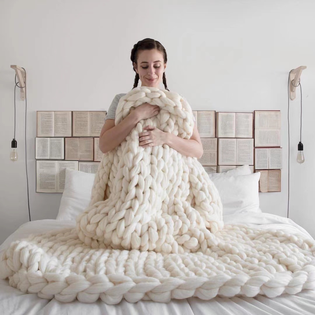 Nordic Chunky Knit Blanket Handmade Crochet Throw Knitted Blanket Sofa Blanket Oversized Woolen Blanket - Bild 4