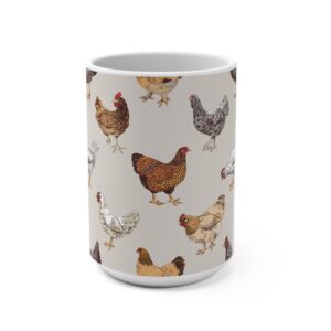 Farmhouse Chickens 15oz Coffee Mug – Rustic Hen Pattern