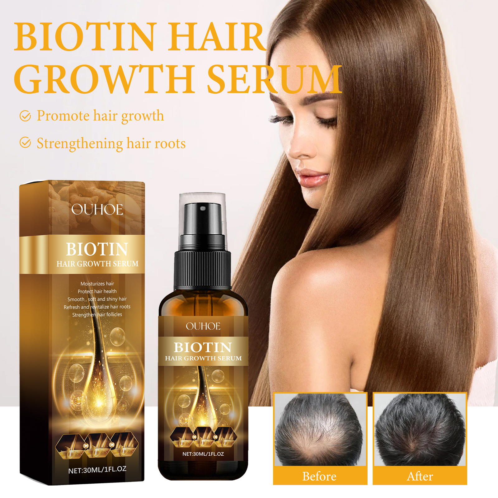 OUHOE Biotin Hair Growth Serum, Nourish Hair Root Repair Hair Sere Short-Tempered Prevent Drop Hair - Bild 2