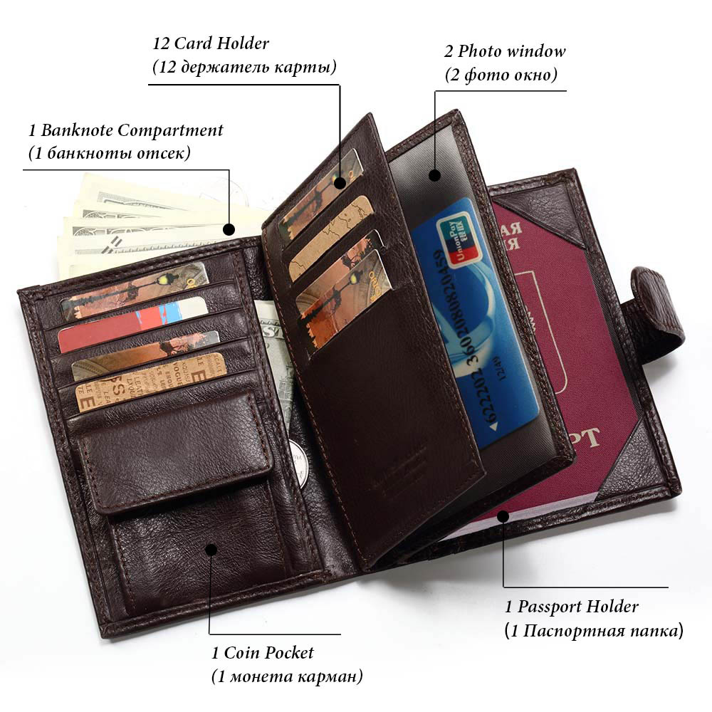 Genuine Leather Men's Wallet First Layer Leather Business Casual Wallet Large Capacity Multifunctional Passport Book - Bild 2