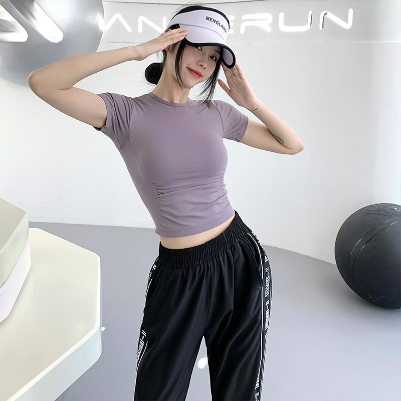 Sporty Women's Quick-Dry Short Sleeve T-Shirt Round Neck Casual Pleated Fitness Top - Bild 4