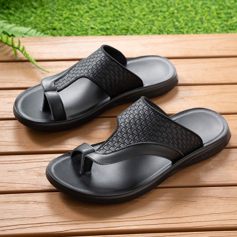 Woven Pattern Men's Slippers Summer Toe-Loop Slip-On Non-Slip Soft Sole Outdoor Beach Shoes - Bild 3