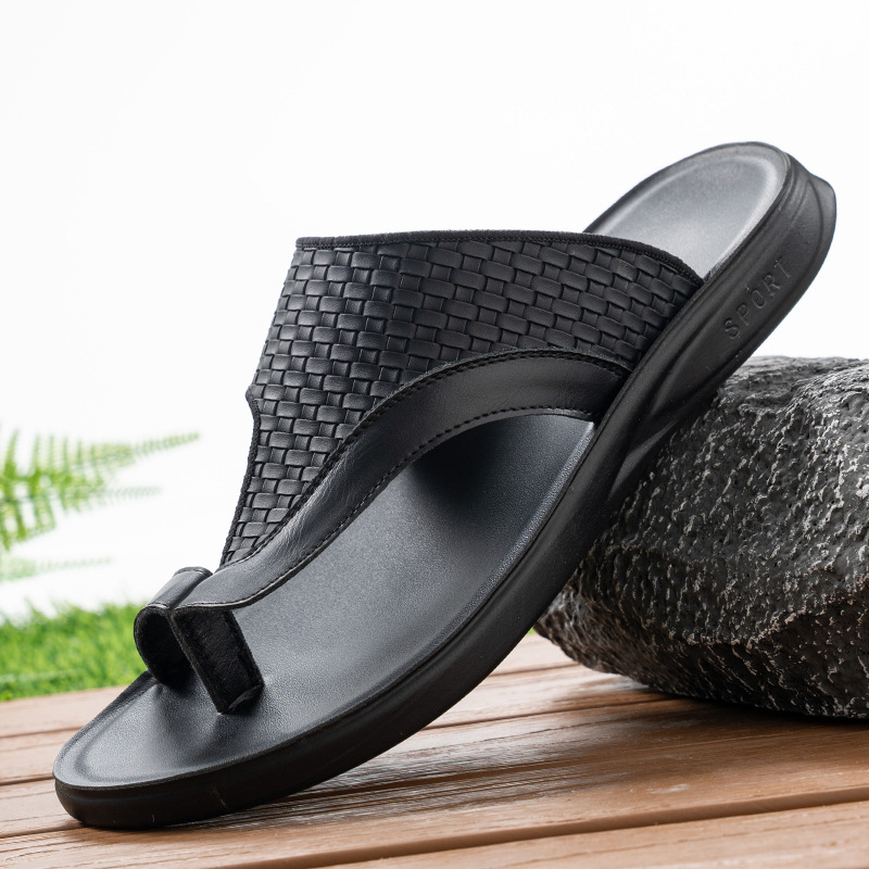 Woven Pattern Men's Slippers Summer Toe-Loop Slip-On Non-Slip Soft Sole Outdoor Beach Shoes - Bild 4