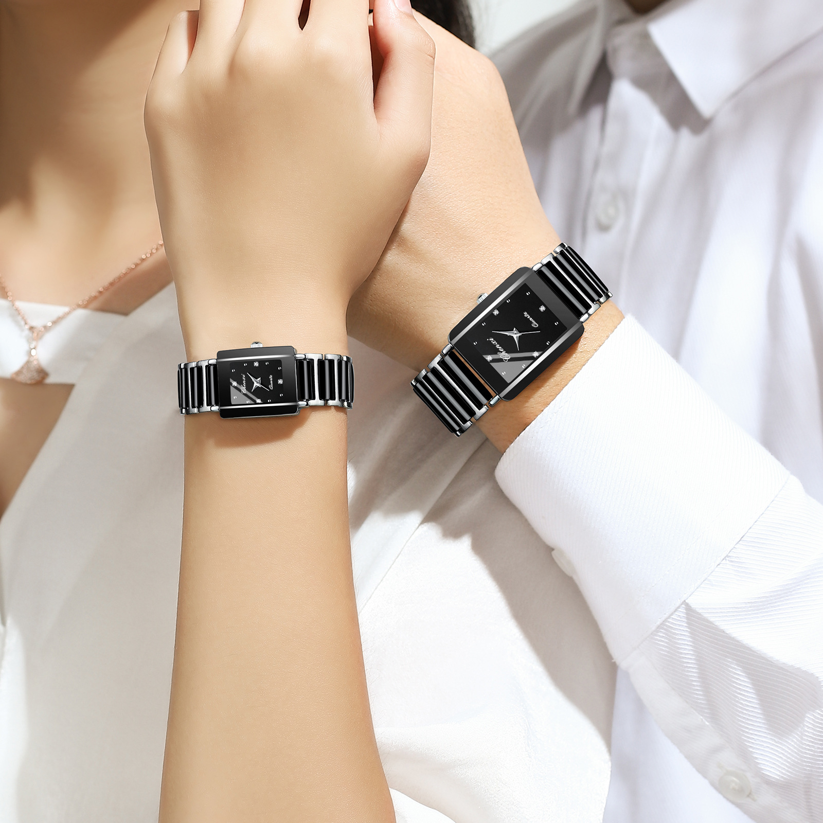 Square Couple Watch for Women and Men Ceramic Quartz Watch - Bild 3