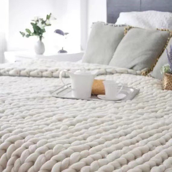 Nordic Chunky Knit Blanket Handmade Crochet Throw Knitted Blanket Sofa Blanket Oversized Woolen Blanket - Bild 6