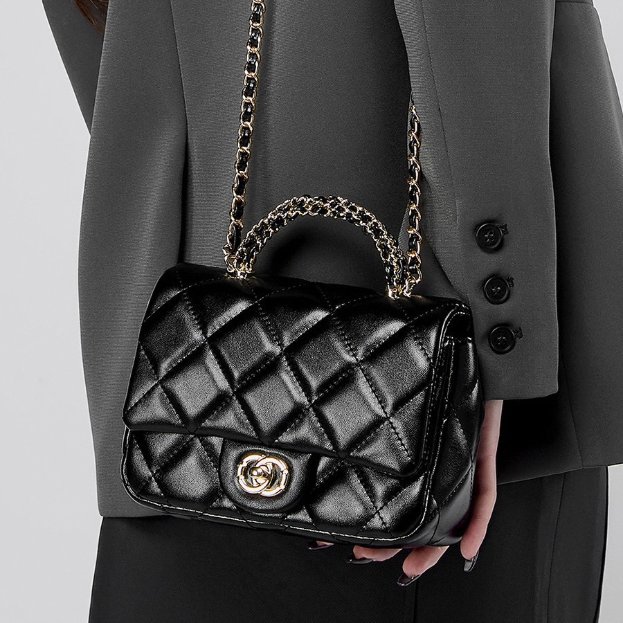 Metal chain diamond grid handbag - Bild 5