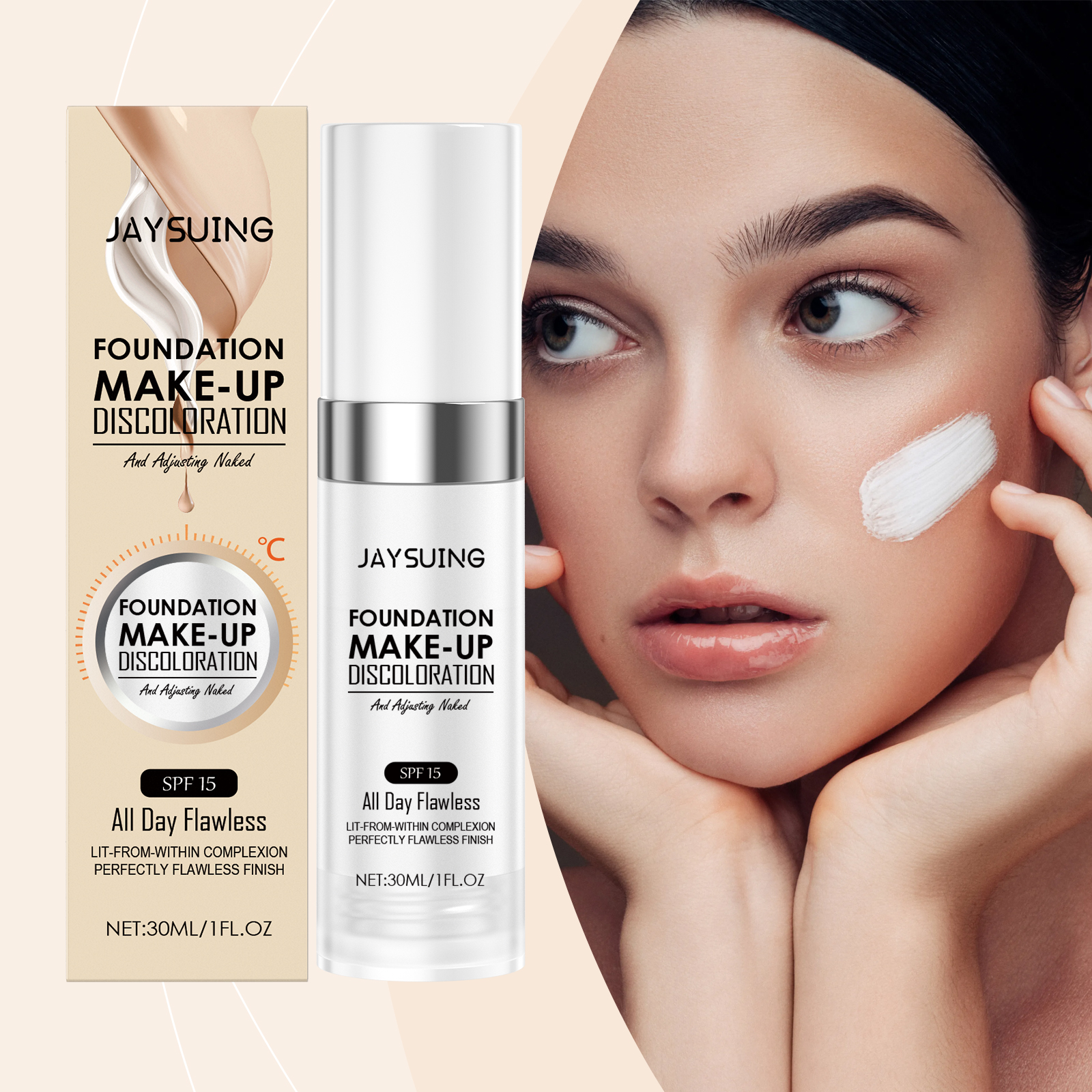 Jaysuing Warm Change Liquid Foundation, Moisturizing Natural Concealer Long Lasting Moisture Without Dehydrating Makeup Bright Warm Change Liquid Foundation - Bild 2
