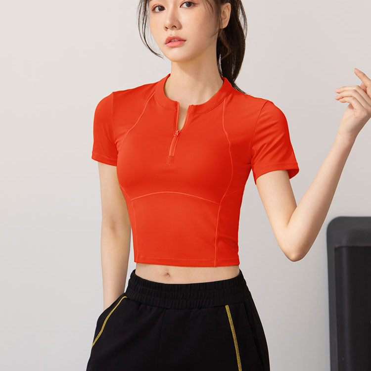Semi-Zip Fitness Shirt for Women, Running Quick-Dry Sport Short Sleeve T-Shirt, Slim-Fit Lightweight Casual Top - Bild 6