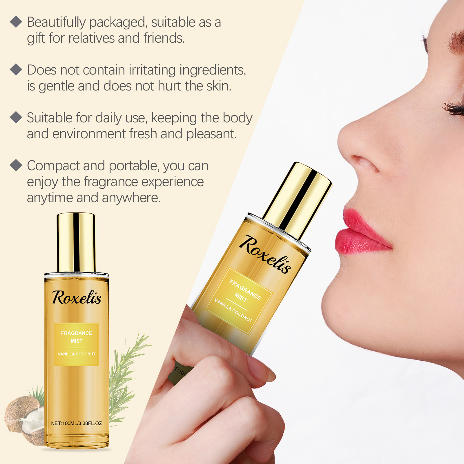 Roxelis Vanilla Coconut Fragrance Spray Long Lasting Fragrance Refreshing Body Spray Floral Fruit Fragrance Refreshing Body Fragrance - Bild 3