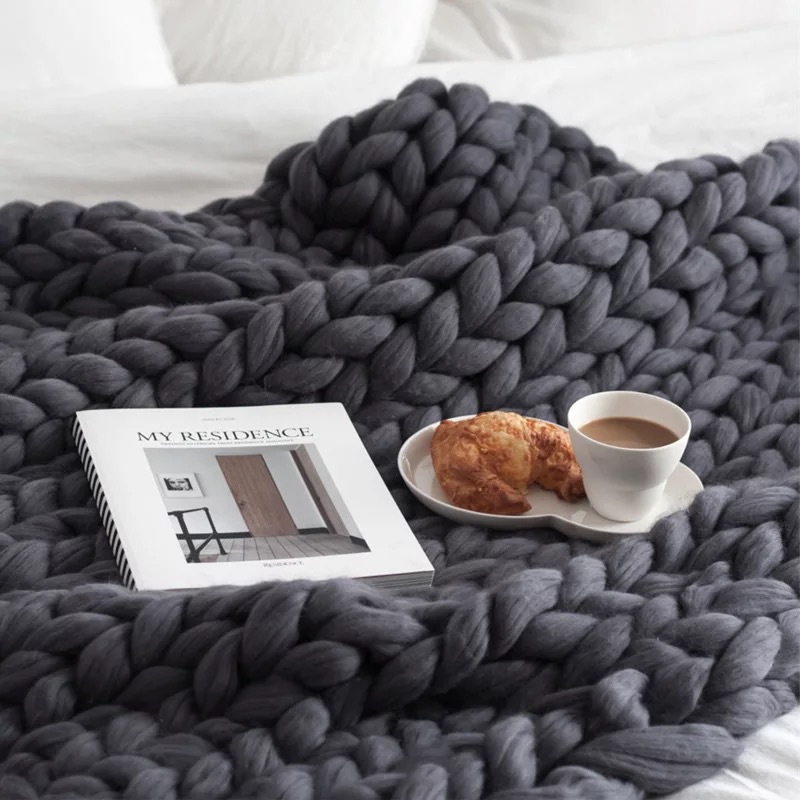 Nordic Chunky Knit Blanket Handmade Crochet Throw Knitted Blanket Sofa Blanket Oversized Woolen Blanket - Bild 7