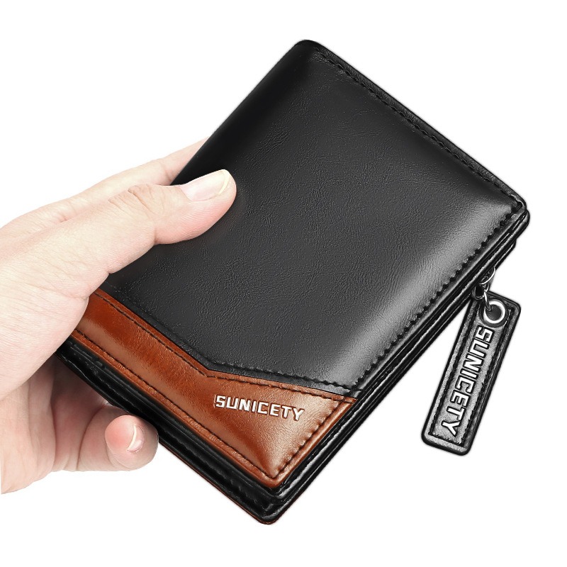 New PU Leather Multi-Function Zipper Short Men's Wallet Rfid Dollar Wallet Card Wallet - Bild 5