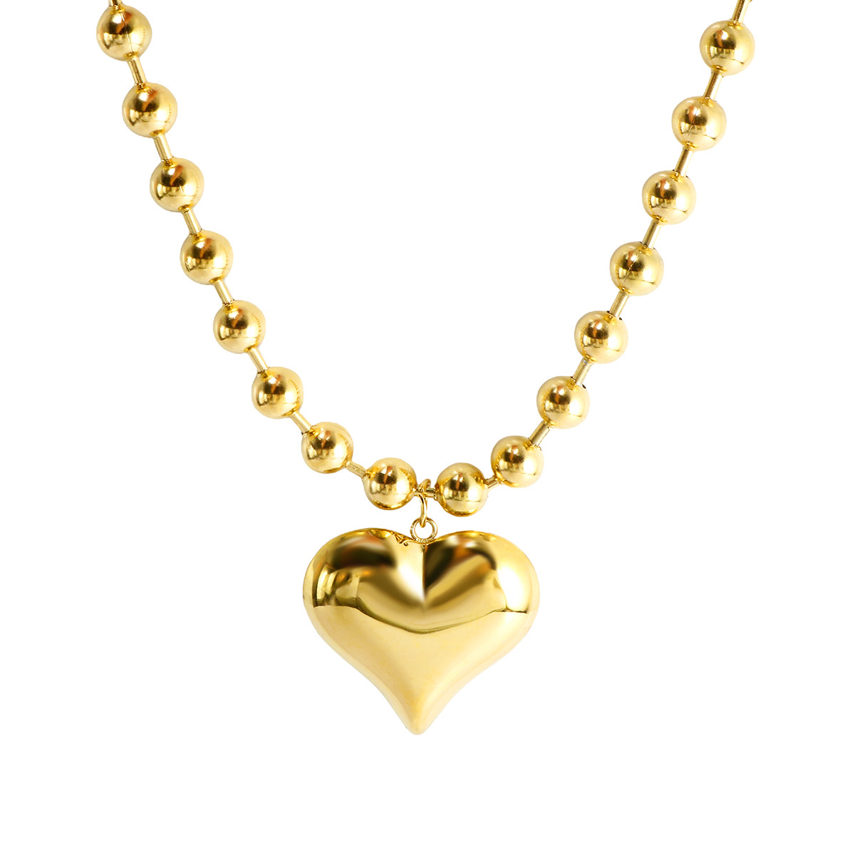 exaggerated bead chain 18K gold heart pendant necklace geometric minimalist hip-hop choker - Bild 7