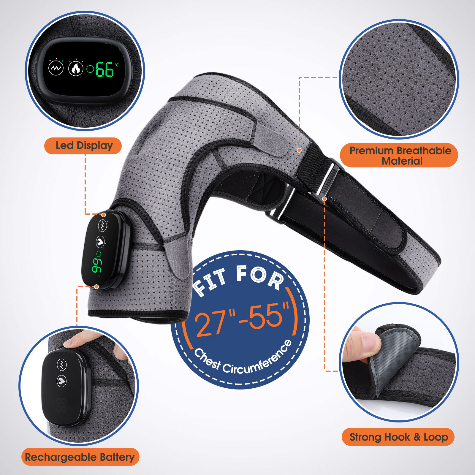 Massage Shoulder Support with Touchscreen Controller, Rechargeable Vibrating Heat Therapy Shoulder Massager Belt - Bild 3