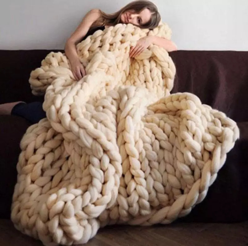 Nordic Chunky Knit Blanket Handmade Crochet Throw Knitted Blanket Sofa Blanket Oversized Woolen Blanket - Bild 2
