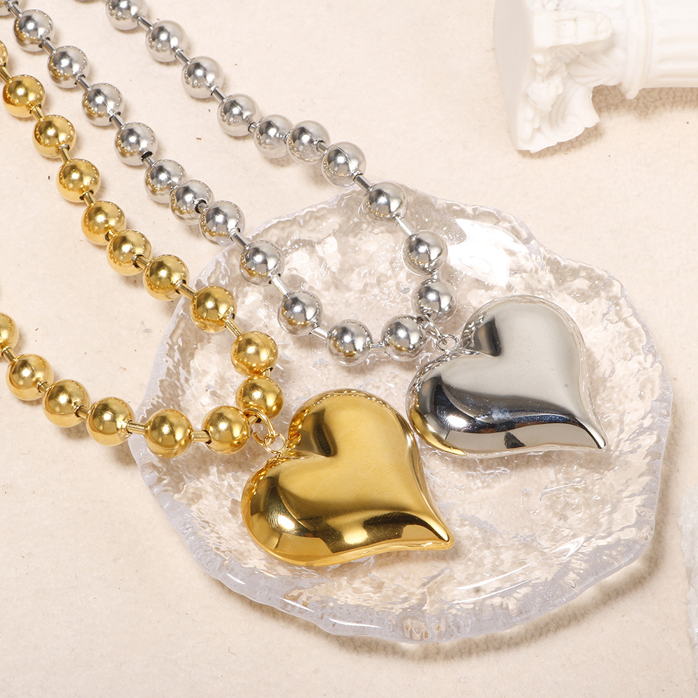 exaggerated bead chain 18K gold heart pendant necklace geometric minimalist hip-hop choker - Bild 2