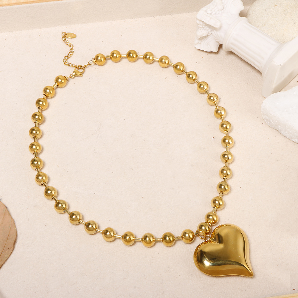 exaggerated bead chain 18K gold heart pendant necklace geometric minimalist hip-hop choker - Bild 4