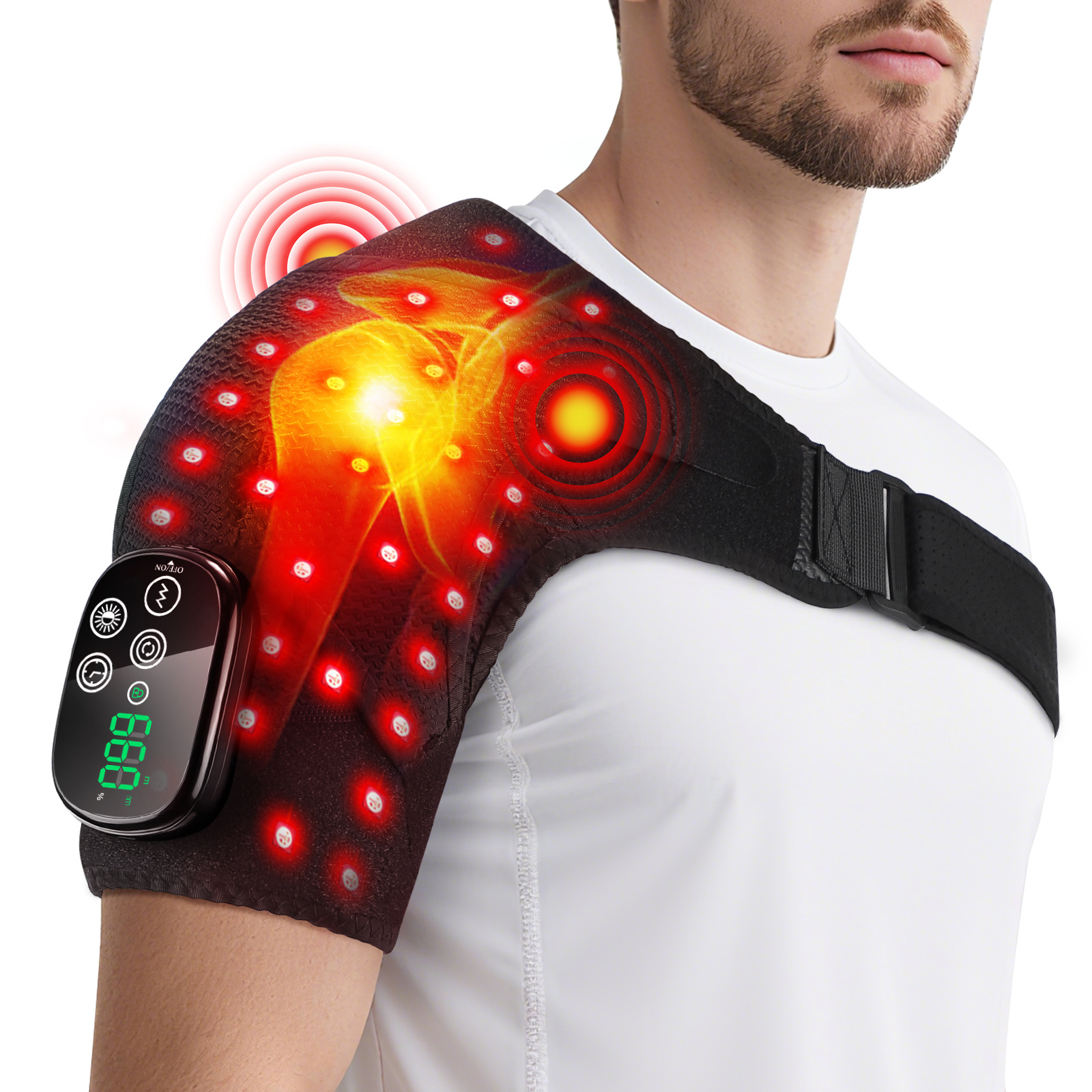 Massage Shoulder Support with Touchscreen Controller, Rechargeable Vibrating Heat Therapy Shoulder Massager Belt - Bild 8