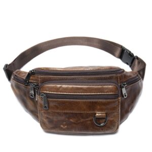 Men's sheepskin waist bag outdoor black mobile phone sheepskin bag leisure sports crossbody chest bag