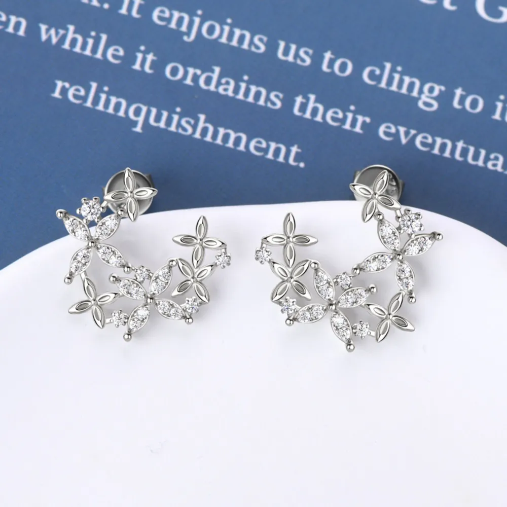 925 Sterling Silver Moissanite Lucky Clover Earrings - Bild 7
