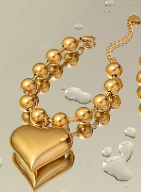 exaggerated bead chain 18K gold heart pendant necklace geometric minimalist hip-hop choker - Bild 8