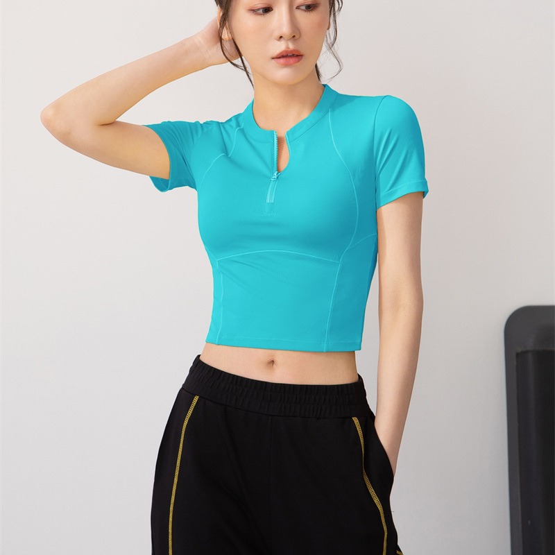 Semi-Zip Fitness Shirt for Women, Running Quick-Dry Sport Short Sleeve T-Shirt, Slim-Fit Lightweight Casual Top - Bild 2