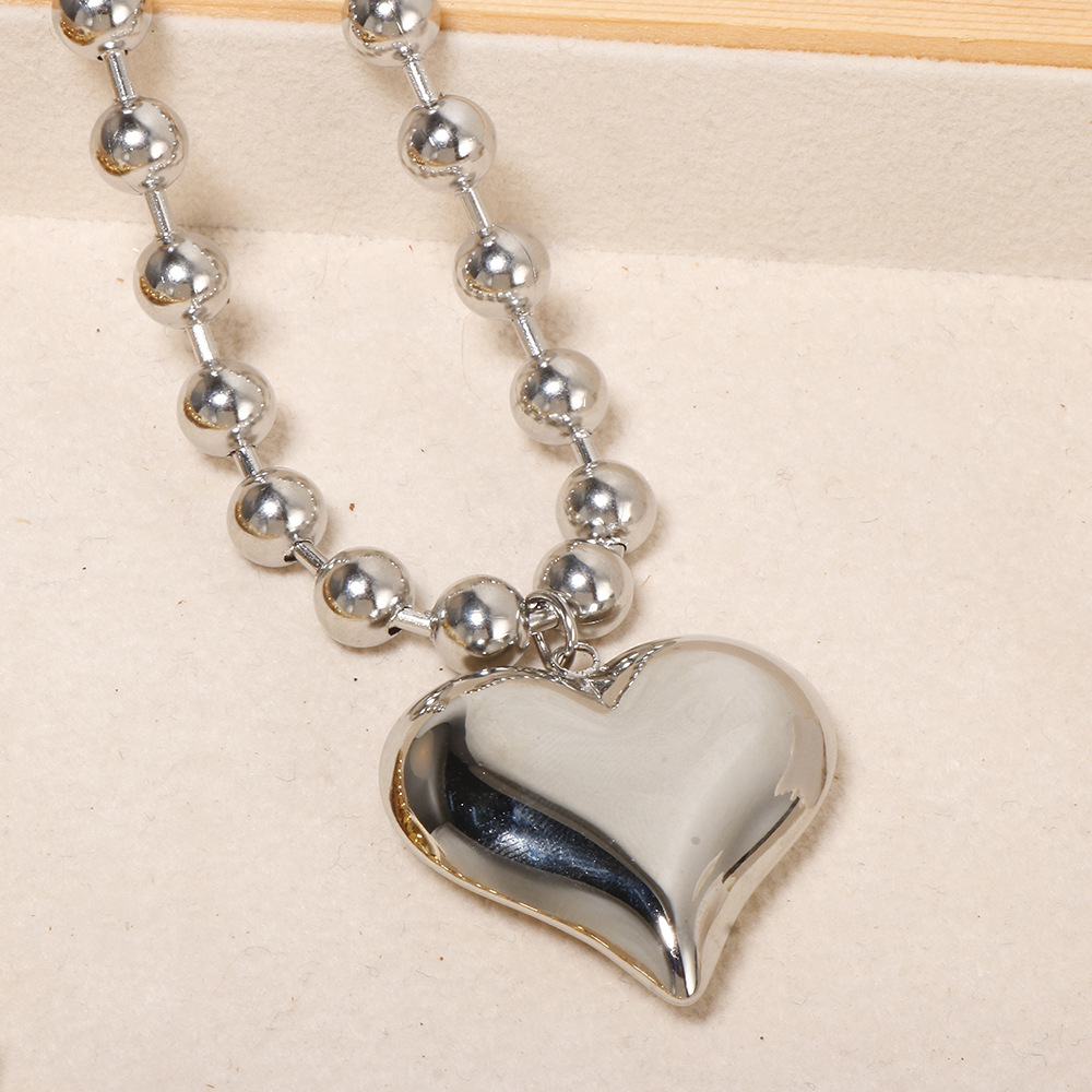 exaggerated bead chain 18K gold heart pendant necklace geometric minimalist hip-hop choker - Bild 3