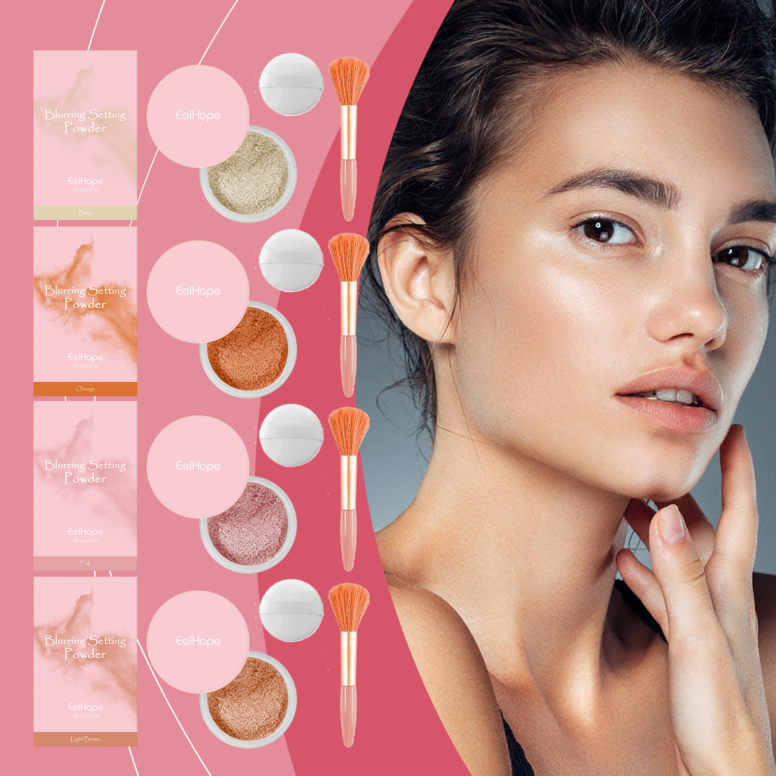Eelhope Setting Powder With Brush (Orange) Has A Natural, Light, Fine, Breathable And Snagging Effect. It Is Suitable For Both Dry And Wet Use And Can Last For A Long Time Without Fading - Bild 2