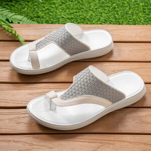 Woven Pattern Men's Slippers Summer Toe-Loop Slip-On Non-Slip Soft Sole Outdoor Beach Shoes