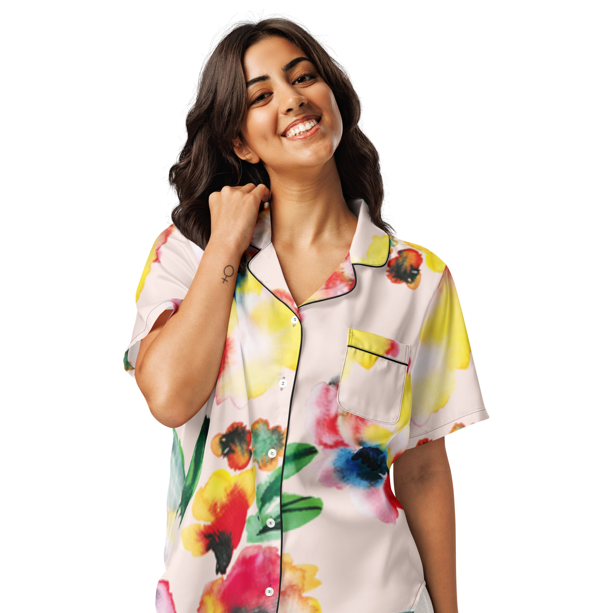 All-over print women’s short sleeve pajama top - Bild 7